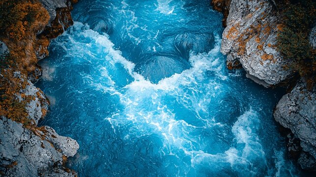 Fast-flowing, vibrant blue water