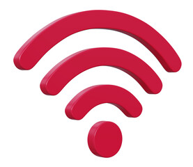 Wifi wireless network red colorful 3d icon symbol isolated on transparent background, 3d illustration