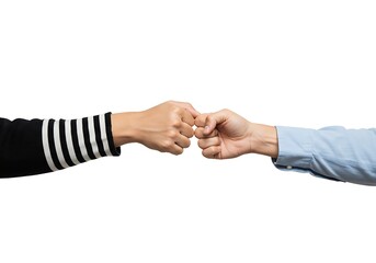 Obraz premium Two fists bumping together against a white background showing collaboration and a sign of friendship