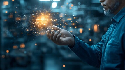 A modern eco friendly chemical recycling facility equipped with advanced holographic data visualizations and informational displays leaving space for additional textual content