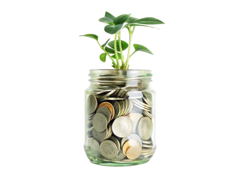 jar of money plant economy green isolated on white background PNG