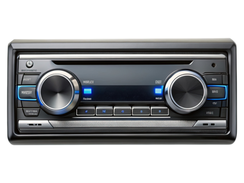 Close up of a car stereo system with illuminated buttons and knobs - Powered by Adobe