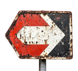 Rusty directional sign abandoned road urban decay isolated on transparent background