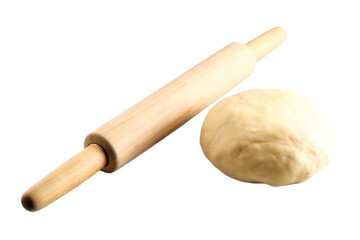 raw dough and rolling pin isolated on white background PNG