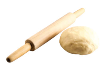 raw dough and rolling pin isolated on white background PNG