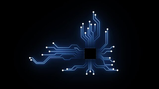 Glowing Outline Tree Animation. Abstract digital dot line particle data background connecting technology concept 3d Circuit Board .