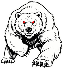 Dashing Line Vector White Bear with Glowing Red Eyes