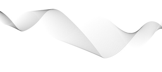 abstract vector design featuring smooth gray wave lines flowing horizontally across a light background. The waves should have a soft gradient and overlapping transparency effects.