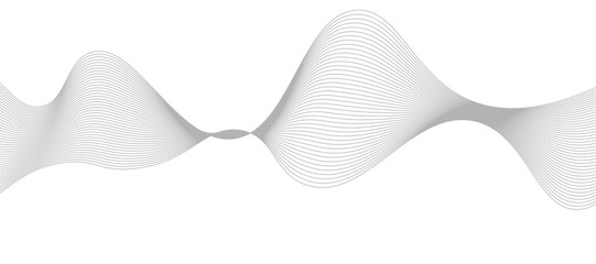 Abstract vector design featuring smooth gray wave lines flowing horizontally across a light background. The waves should have a soft gradient and overlapping transparency effects.