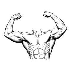 Muscle Flexing Arms Gesture Bodybuilder Bodybuilding Muscular Black and White Outline Line Art Drawing