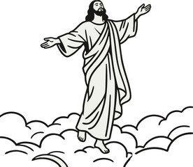 illustration of the ascension of jesus to the cloud vector