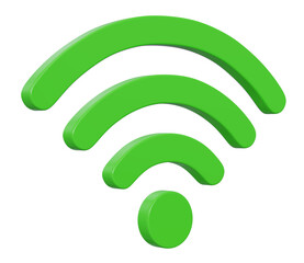 Wifi wireless network green colorful 3d icon symbol isolated on transparent background, 3d illustration