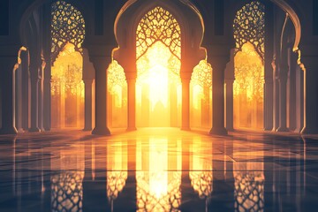 Golden Sunset Illuminates Grand Mosque Architecture