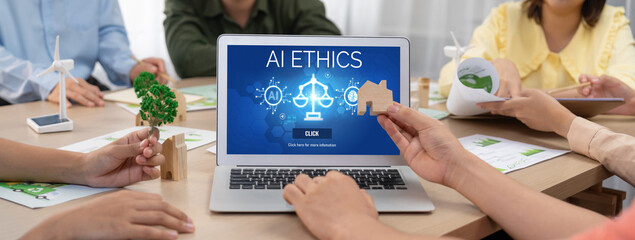 AI ethics responsibility standard law and rules on computer screen provide report of AI ethic...