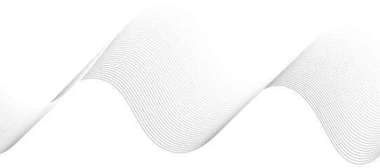 abstract vector design featuring smooth gray wave lines flowing horizontally across a light background. The waves should have a soft gradient and overlapping transparency effects.
