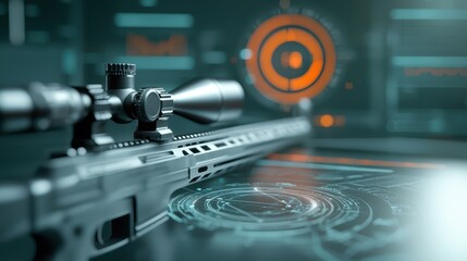 Precision shooting, rifle scope focused on target mastering marksmanship and aim