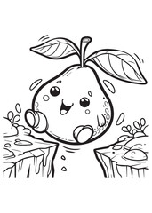 coloring book pear leaping over a chasm with water splashes