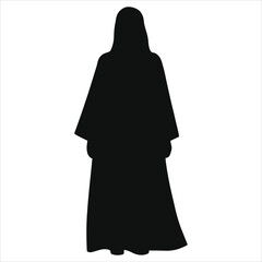 Vector Silhouette of a Woman Wearing a Traditional Muslim Dress ( Abaya)/A simple, elegant silhouette of a woman wearing a traditional Muslim dress (likely an Abaya or similar garment).