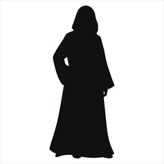 Vector Silhouette of a Woman in Traditional (Abaya) Clothing/A simple, elegant silhouette of a woman wearing a traditional garment, likely a hijab or abaya.