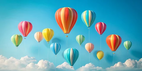 Colorful Hot Air Balloons Soaring Through a Blue Sky with White Clouds, Digital Illustration, Hot Air Balloon, Sky, Cloud, Dream