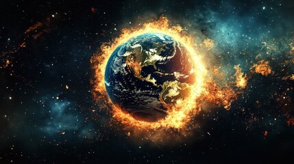 Obraz premium Celestial harmony, a lonely planet amidst vibrant nebula in the vast cosmos cosmic