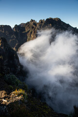 view of the mountains and rocks near Arieiro peak - the highest point of Madeira island, Portugal