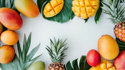 Fresh tropical fruits arranged in a frame