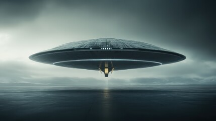 Obraz premium Giant ufo ship majestically floats in the sky, a close encounter of the third kind