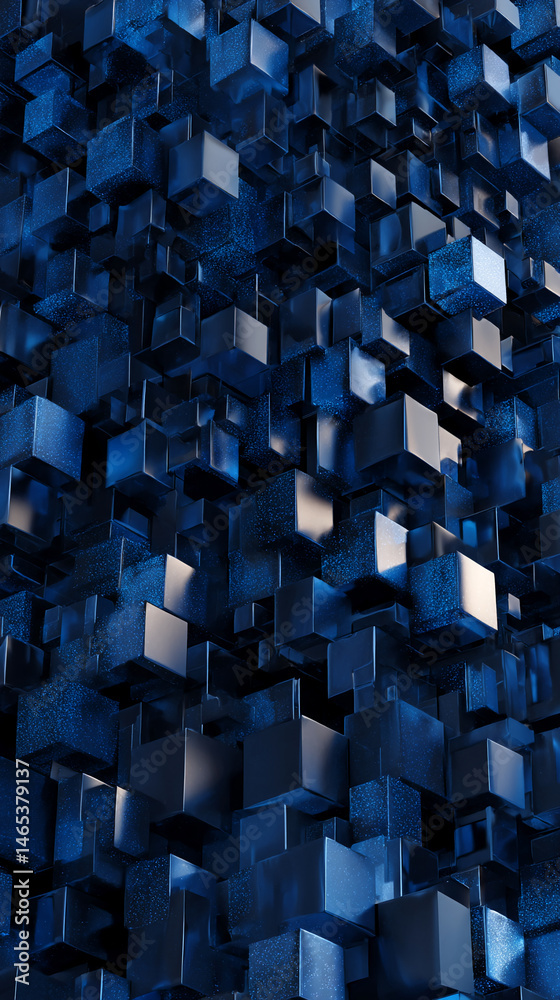 Aufkleber Abstract image of many dark blue cubes, creating a three-dimensional textured effect, symbolizing complexity, structure, and technology