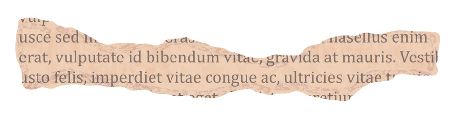 Torn paper of book or old newspaper in beige color on transparent background