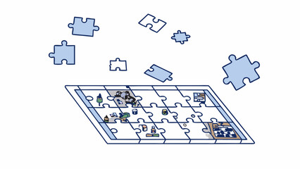 Incomplete jigsaw puzzle playful design scattered pieces a game in progress fun activity colorful
