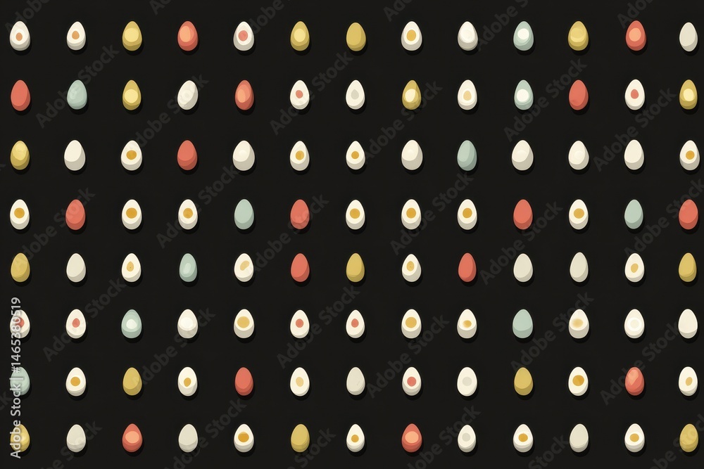 Poster Colorful Symmetrical Flat Pattern Featuring Small Egg Icons Against a Dark Background for Modern Design Projects Generative AI