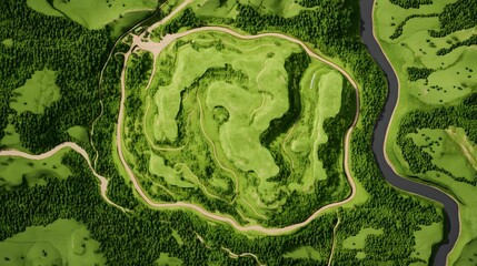 Obraz premium Detailed aerial map showcasing the layout of a sprawling park highlighting various trails landmarks and points of interest for visitors to explore and discover the natural beauty of the area