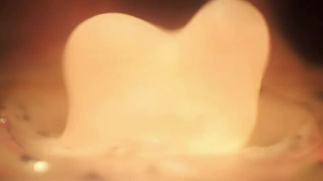 Glowing amorphous translucent form, extreme close-up abstract style, in warm yellows, oranges, and pinks, representing warmth or an organic Abstract glowing organic shape, soft-focus style, in element