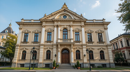 Fototapeta premium Vintage architecture classical facade in Pseudo-Russian style. Front view.