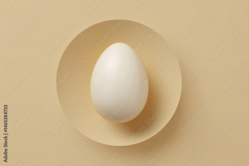 Poster Minimalist Design Featuring a Single White Egg Shape Centered on a Soft Beige Background Creating Serene Visual Harmony Generative AI
