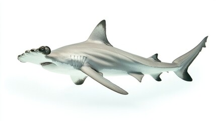 Obraz premium Profile view of a hammerhead shark swimming, white background