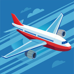 Fototapeta premium Flying Boeing airplane against the blue sky. Vector illustration