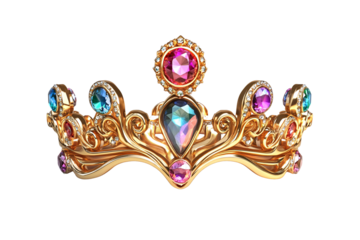 a gold crown with multicolored stones