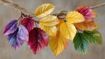 Obraz premium Colorful Autumn Leaves Hanging from Twine.