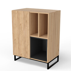 Loft style shelving unit made of metal and wooden shelves for accessories