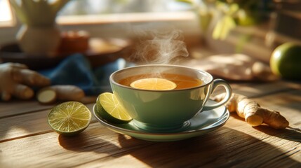 Warm, fragrant ginger tea, citrusy and healthy