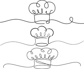 Minimalist Chef Hat Line Art, Continuous One-Line Drawing Trio.