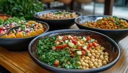 Obraz premium Colorful buffet of Mediterranean-style salads