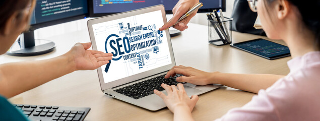 SEO search engine optimization for brisk e-commerce and online retail business showing on computer...