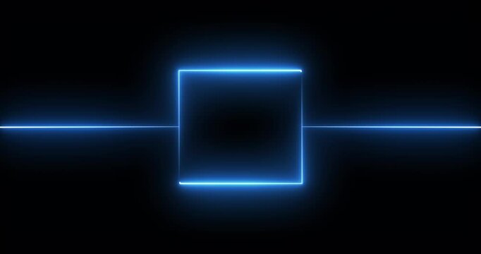 Abstract neon glowing frame product presentation stage neon blue square seamless loop.