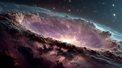 Epic cosmic galaxy with glowing nebula and stars, deep space universe background, science fiction astronomy concept, infinite cosmos, futuristic and mystical atmosphere