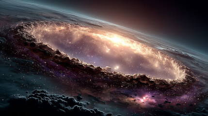 Epic cosmic galaxy with glowing nebula and stars, deep space universe background, science fiction astronomy concept, infinite cosmos, futuristic and mystical atmosphere