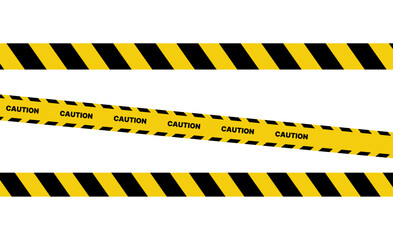 Caution tape warning vector illustration with yellow and black hazard stripes. Ideal for safety signage, construction zones, restricted areas, or alert graphics in Graphic Design and editorial design.
