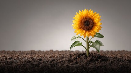 sunflower growing in soil white background soft light closeup detailed photography natural composition